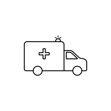 Ambulans simgesi hizada. Acil durum, sağlık, hastane, hasta ikonu. Vektör çizimi. Tıbbi işaret..
