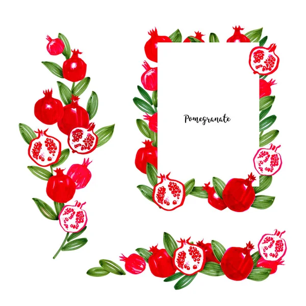Set Hand Drawn Pomegranates — Stock Photo, Image