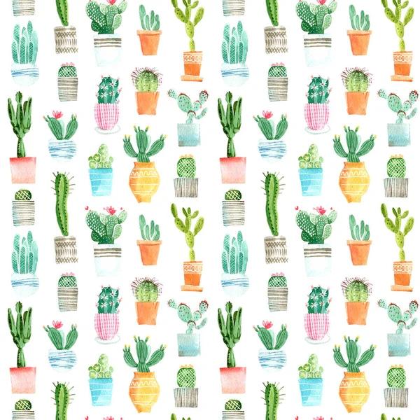 Varrat Nélküli Mintát Kaktusz Akvarell Munka — Stock Fotó