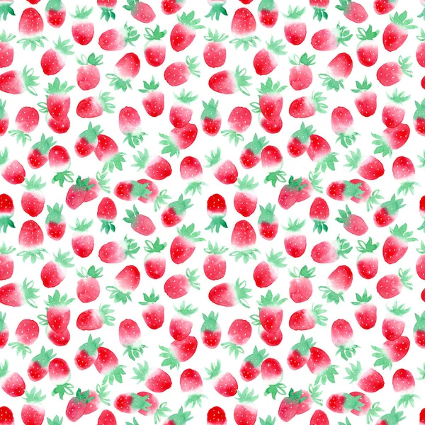 Nahtloses Muster Mit Erdbeer Aquarellarbeiten — Stockfoto
