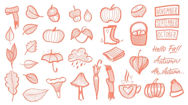 Hand Getekend Herfst Set — Stockvector