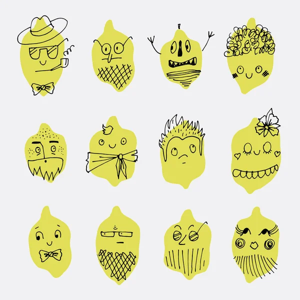 Mutlu Limon Doodle Illüstrasyon Çocuklar Için — Stok Vektör