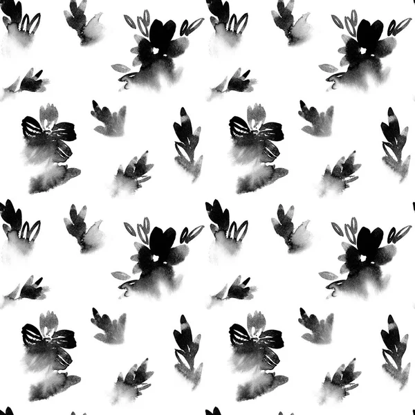 Siyah Beyaz Soyut Yaprakları Ile Seamless Modeli — Stok fotoğraf