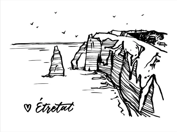 Etretat Noord Frankrijk Normandië Europa Landschap Vector Illustratie Witte Achtergrond — Stockvector