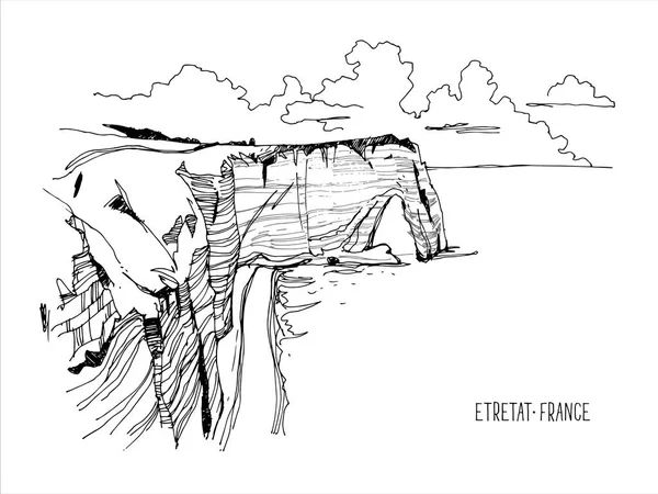 Etretat Norte Francia Normandía Europa Paisaje Ilustración Vectorial Sobre Fondo — Vector de stock