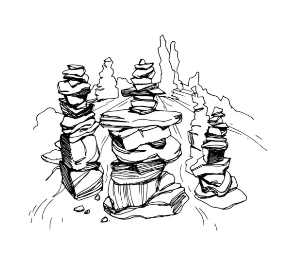 Cairn Steinhaufen Auf Dem Fluss Vektorllustration Auf Weißem Hintergrund — Stockvektor