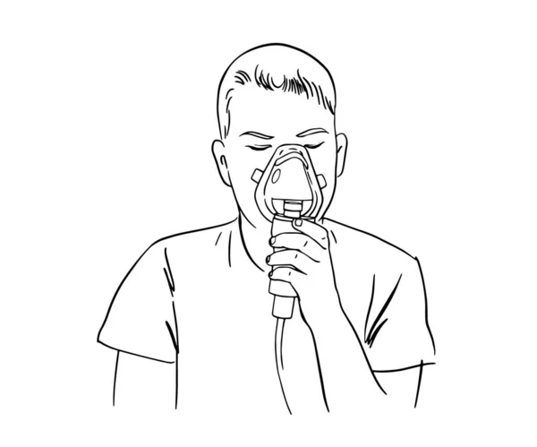 Chłopiec Oddycha Wdychając Nebulizator Leczenie Inhalatorem Chłopak Robi Inhalację Nebulizatorem — Wektor stockowy