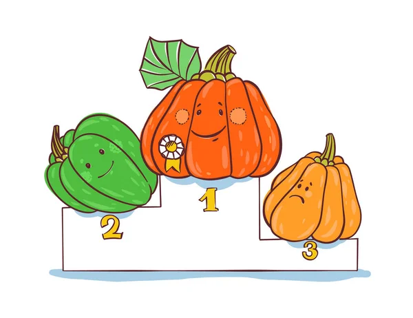 Competition Large Vegetables Pumpkins Vector Illustration White Background — Stock Vector