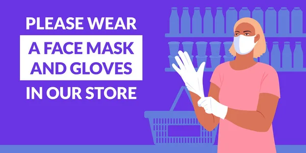 Snälla Bär Mask Annonsmall För Butiken Kvinnlig Kund Tar Sig — Stock vektor