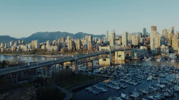 Vista Sobre Puente Con Puerto Deportivo Frente También Centro Ciudad — Vídeo de stock