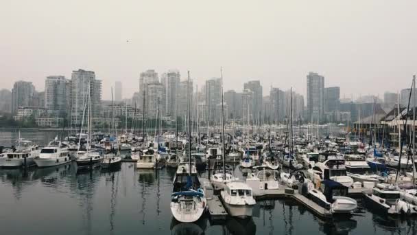 Vista Aérea Del Puerto Deportivo Del Centro Vancouver Cubierta Con — Vídeo de stock