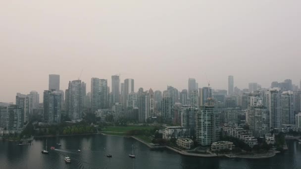 Vue Aérienne Centre Ville Vancouver Pendant Les Feux Forêt Provenance — Video