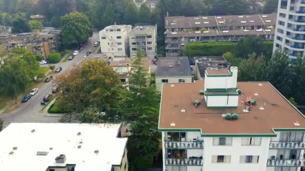 Вид Воздуха Район Ванкувера Припаркованными Автомобилями Улице — стоковое видео