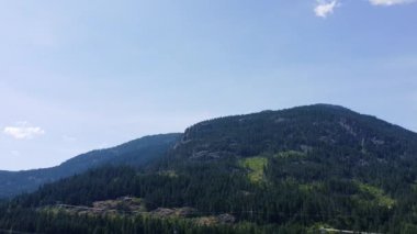 Kanada dağı, güneşli bir günde tek bulutlu yeşil ağaçlarla kaplı.