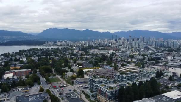 Vista Aérea Del Centro Vancouver Día Nublado Con Barrio Primer — Vídeos de Stock