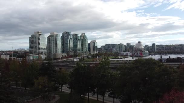Aerial View Vancouver Skyscrapers Cloudy Day — Stock Video