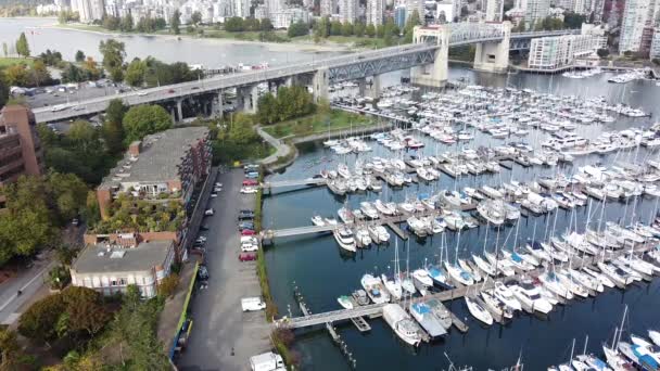 Blick Von Oben Auf Yachthafen Und Brücke Vancouver — Stockvideo