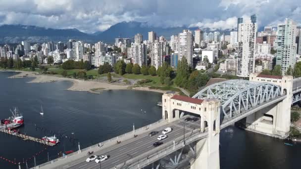 Vista Aérea Ponte Vancouver Praia Vazia Centro Cidade — Vídeo de Stock