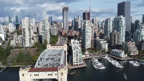 Aerial View Vancouver Downtown Sunny Day Clouds — Stock Video