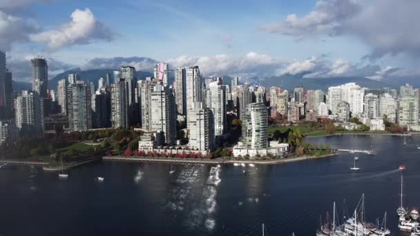 Fotografia Aérea Centro Vancouver Dia Ensolarado Brilhante — Vídeo de Stock