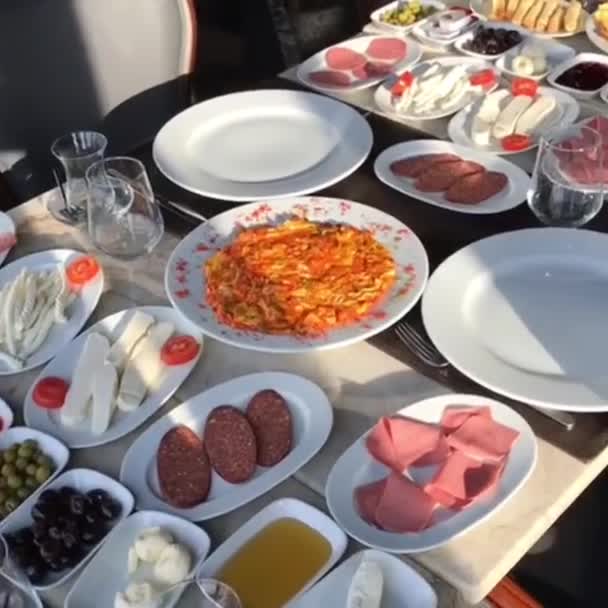 Sajt Hagyományos Konyha Pulyka Gozleme Finom Kenyér Étkezés Ízletes Török — Stock videók