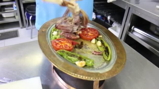 Cooking Turkish Food Meal Dinner Cuisine Meat Lunch Traditional Restaurant — Stock Video