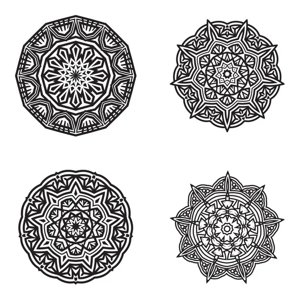 Set Bundle Elemento Vectorial Mandala Blanco Negro — Vector de stock