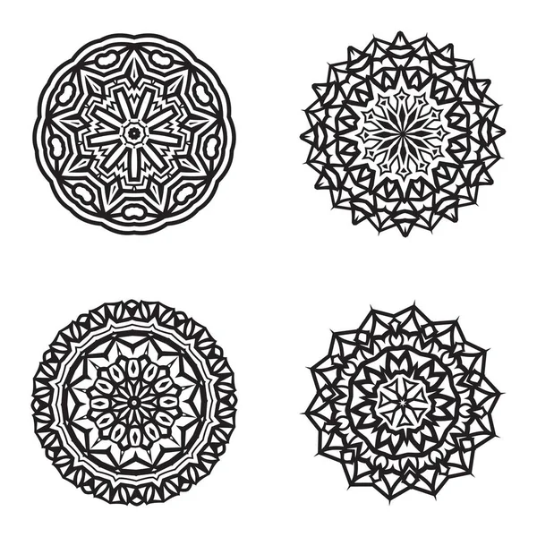 Set Bundle Elemento Vectorial Mandala Blanco Negro — Vector de stock