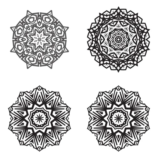 Set Bundle Elemento Vectorial Mandala Blanco Negro — Vector de stock