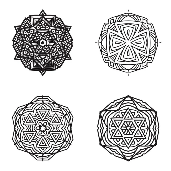 Set Bundle Elemento Vectorial Mandala Blanco Negro — Vector de stock