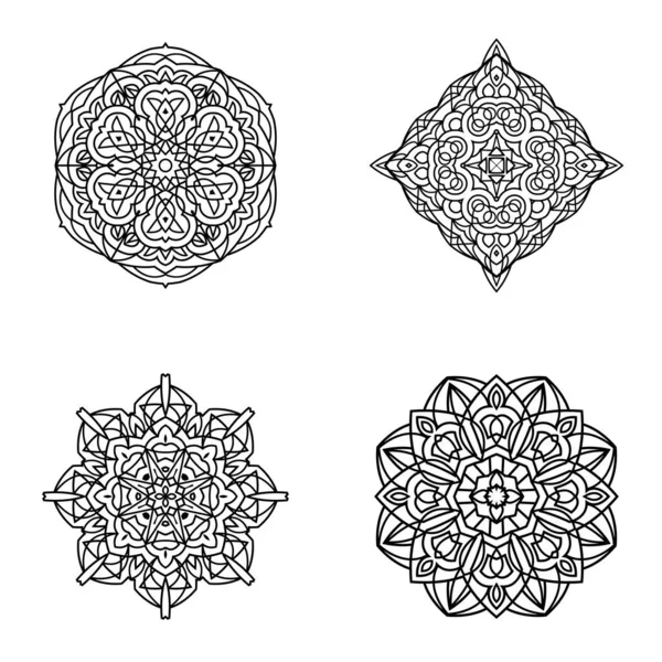 Set Bundle Elemento Vectorial Mandala Blanco Negro — Vector de stock