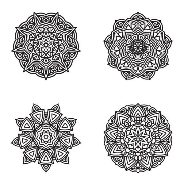 Set Bundle Elemento Vectorial Mandala Blanco Negro — Vector de stock