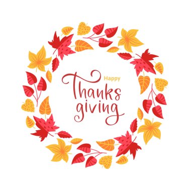 Kırmızı ve turuncu yapraklı Şükran Günü çelengin kutlu olsun