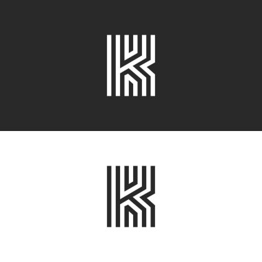 K harfi logo en az monogram doğrusal tasarımı. Kartvizit kimlik sembolü için mükemmel yaratıcı siyah beyaz ince çizgiler ilk amblemi.
