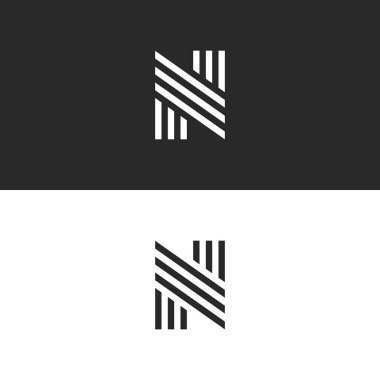 Logo N harfi ilk monogram, hipster basit kimlik sembolü, siyah ve beyaz doğrusal desen tasarım öğesi mockup