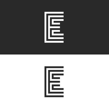 Büyük harf E logo monogram, kimlik işaretlemek için kartvizit, siyah ve beyaz doğrusal tipografi tasarım öğesi basit şekli