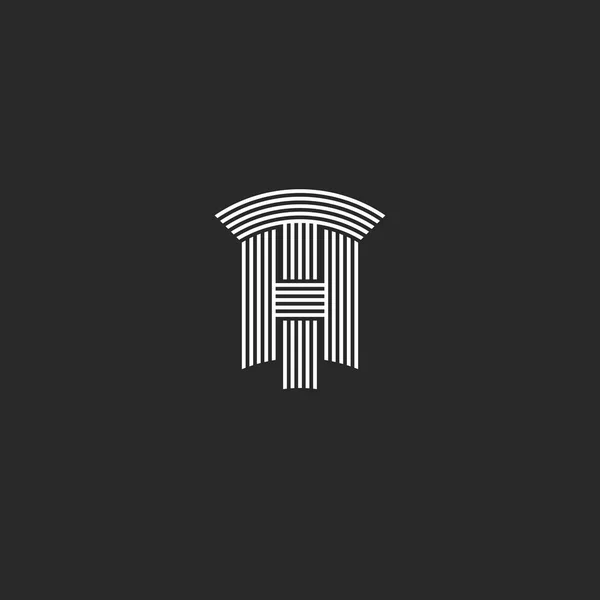 Büyük Harfler Logo Ince Çizgileri Örtüşen Siyah Beyaz Monogram Birlikte — Stok Vektör