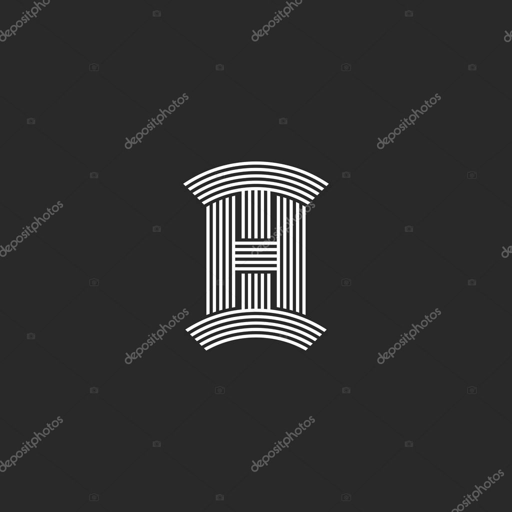 Initials HI letters logo monogram, linear original emblem for t-shirt print, IH logotype design template, combination two capital letters H and I