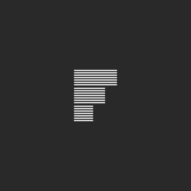 Mektup F logosu monogram, basit geometrik şekiller paralel çizgiler, ilk kimlik amblemi ince.