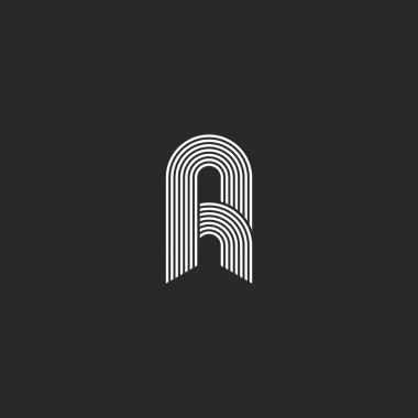Letter A or R logo monogram, the initial of smooth thin parallel white lines, AR or RA identity emblem for wedding card clipart