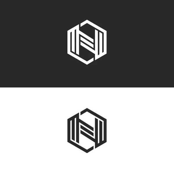 Logo Letra Monograma Forma Geométrica Hexágono Líneas Paralelas Blanco Negro — Archivo Imágenes Vectoriales