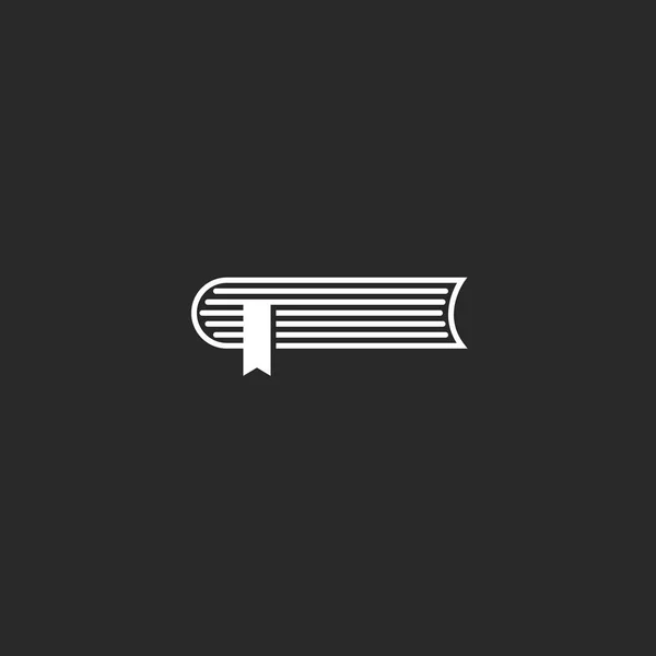 Style Simple Livre Logo Minimal Encyclopédie Contour Avec Ruban Signet — Image vectorielle