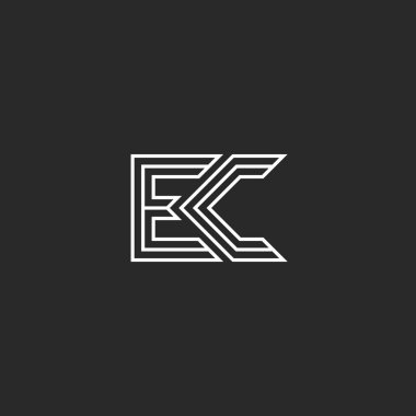 Birlikte iki harf logo E ve C, baş harfleri Ec veya Ce işareti monogram, basit tarzı satırları hipster amblemi şekil.