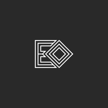 Baş harfleri Eo veya Oe monogram logosu en az tarzı satırları sanat, baş harfleri E ve O kimlik hipster amblemi mockup