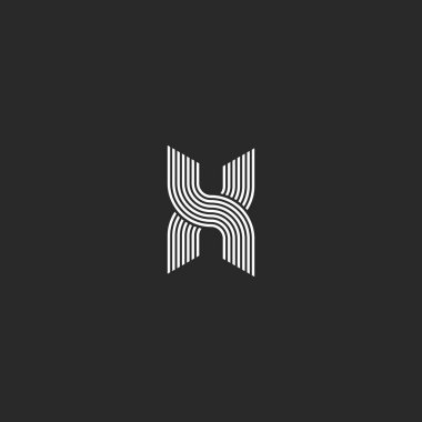 Logo X harfi ilk, kavşak düzgünleştirilmiş çizgileri geometrik şekil monogram, ince çizgi hipster amblemi mockup, kavşak yolu simge ofset