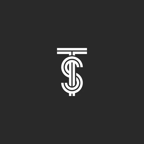 Překrývající Nebo Iniciály Logo Monogram Černé Bílé Rovnoběžné Čáry Průsečíku — Stockový vektor