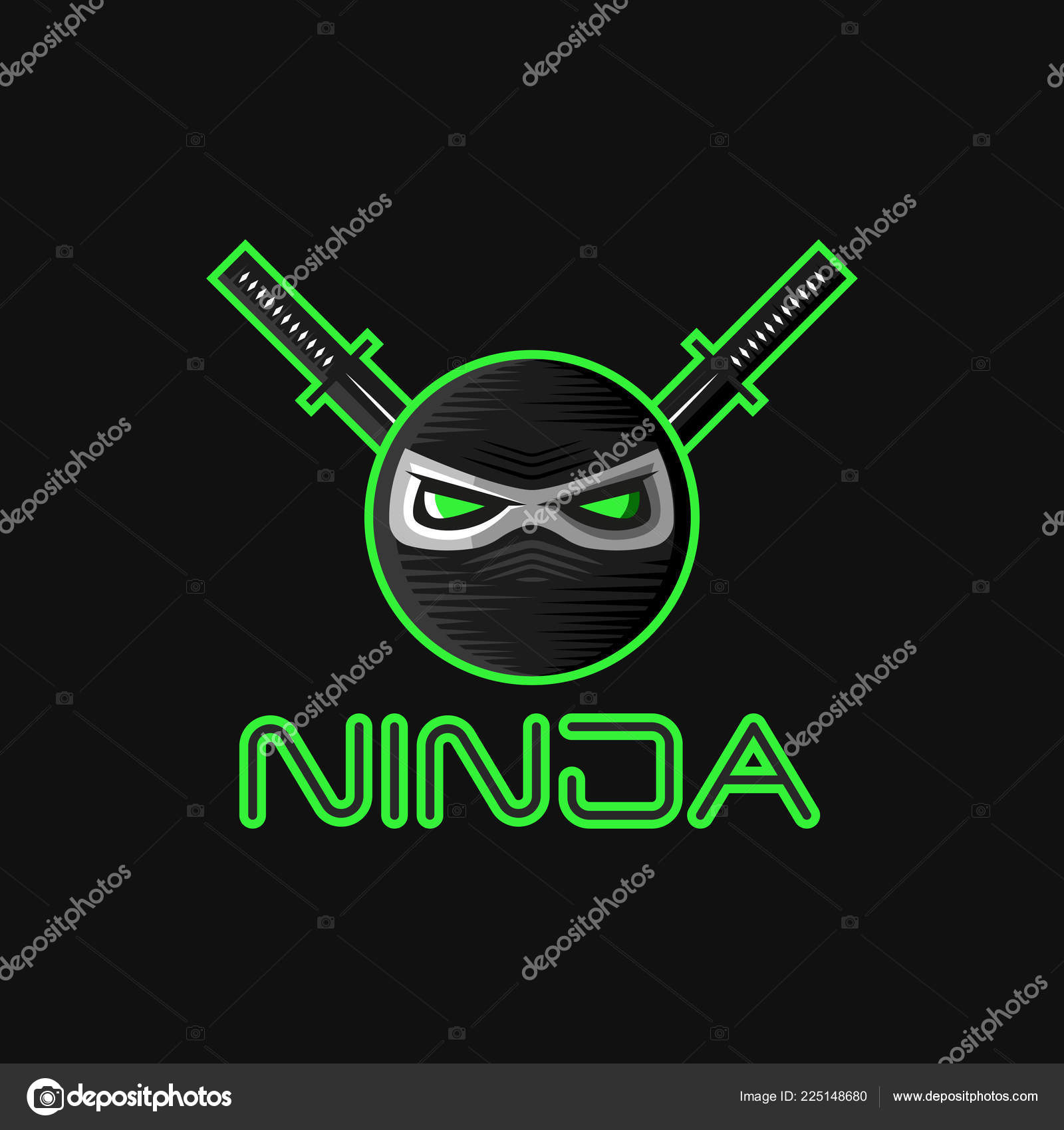 Logotipo ninja preto e branco esport team para impressão de camiseta e  ilustração ninja de tatuagens