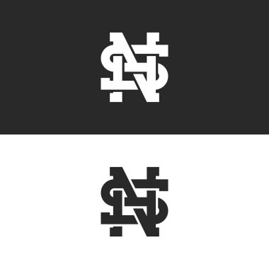 Kombinasyon Sn veya Ns logo harfleri hipster monogram, dokuma örtüşen S, N ve H harfleri birlikte, yaratıcı fikir düğün amblemi mockup semboller