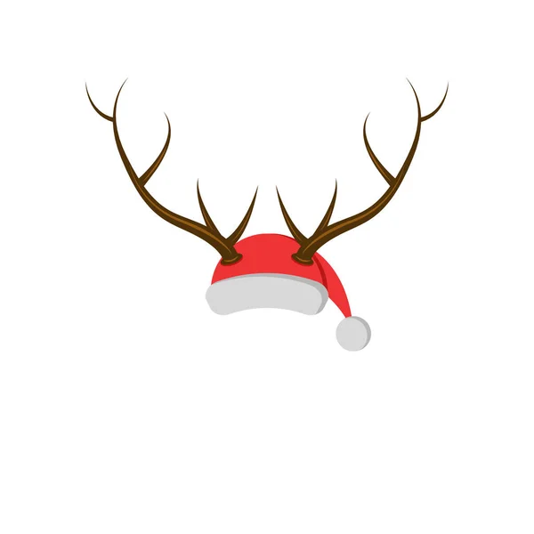 New Year Mask Hat Santa Claus Deer Horns Photo Fun — Stock Vector