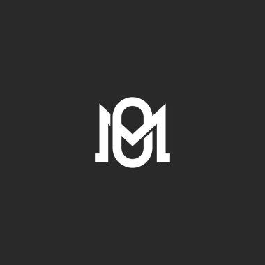 İki harf M ve O birlikte, düğün amblemi mockup örtüşen monogram harfler Mo veya Om baş harfleri logo tasarım öğesi